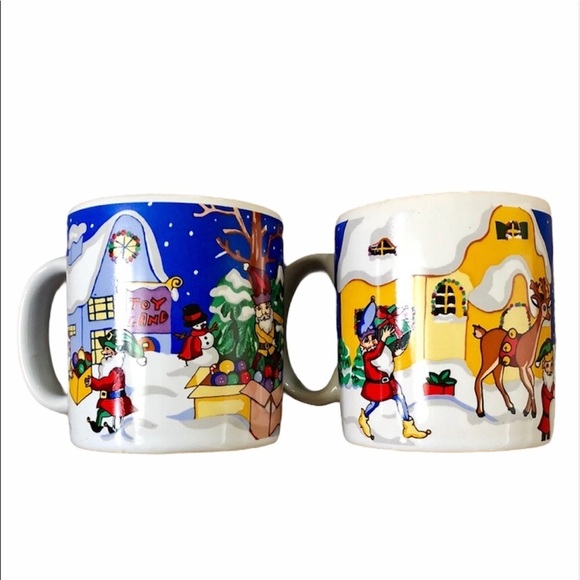 Sue Zipkin Blue Holiday Christmas Coffee Mug Set. - Picture 2 of 9